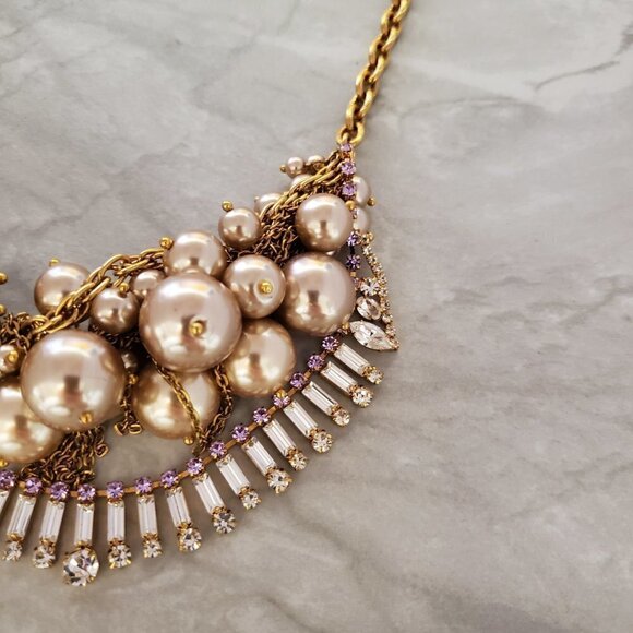 ✨ J.Crew RARE HTF Pearl Rhinestone Crystal Cluster Runway Statement Neckalce ✨ - Picture 6 of 16